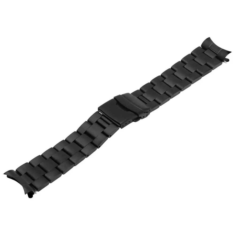 Juntan 22mm Black Solid Stainless Steel Curved End Watch Band with Double Deployment Clasp | Brushed Finish - view 4