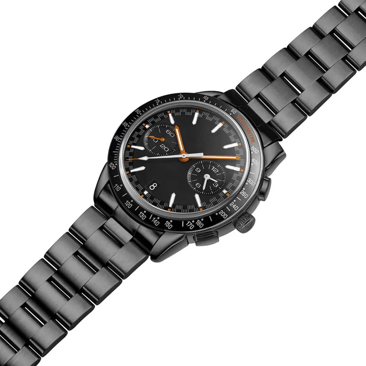 Juntan 20mm Black Solid Stainless Steel Curved End Watch Band with Double Deployment Clasp | Brushed Finish, 185mm Length - view 2
