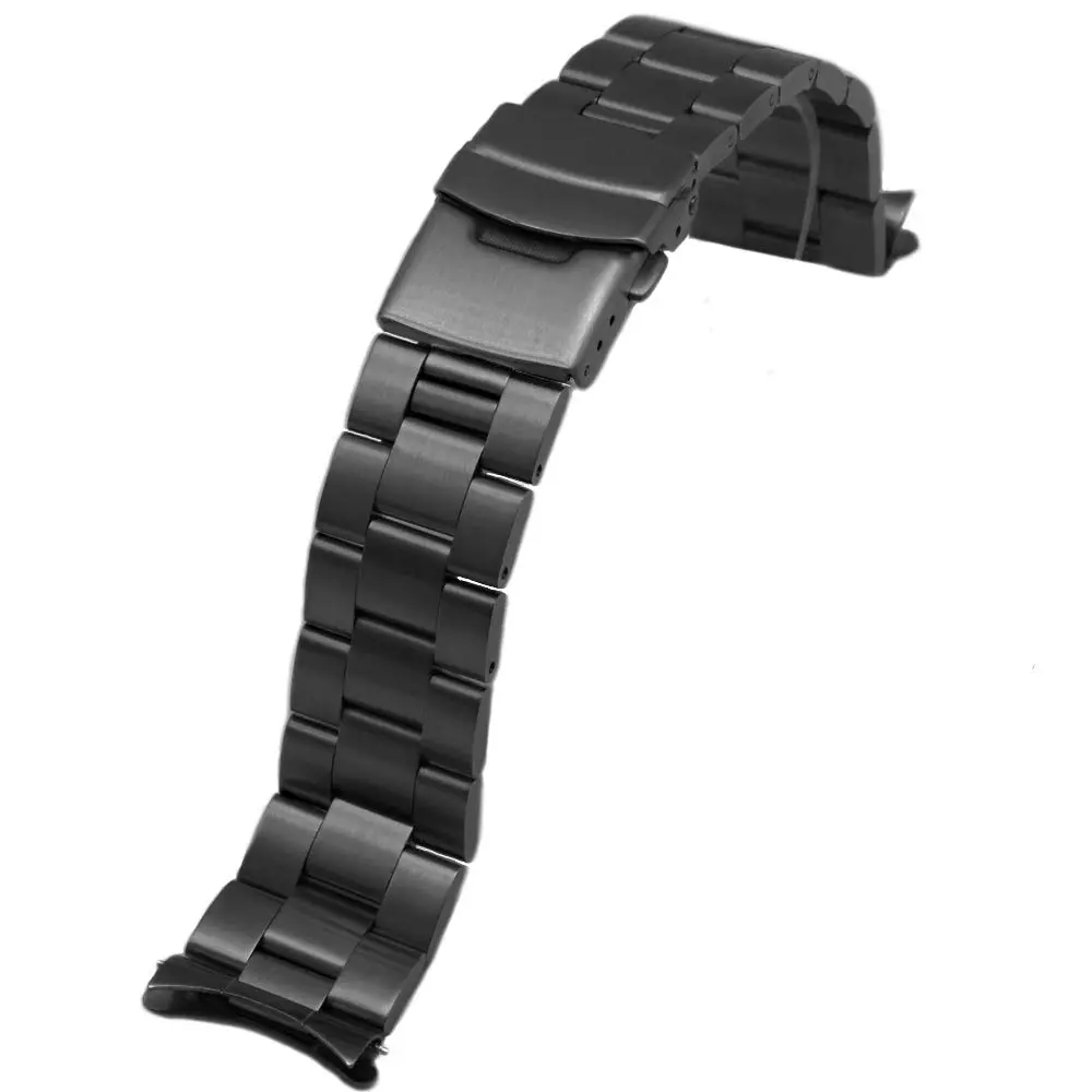 Juntan 20mm Black Solid Stainless Steel Curved End Watch Band with Double Deployment Clasp | Brushed Finish, 185mm Length - view 3