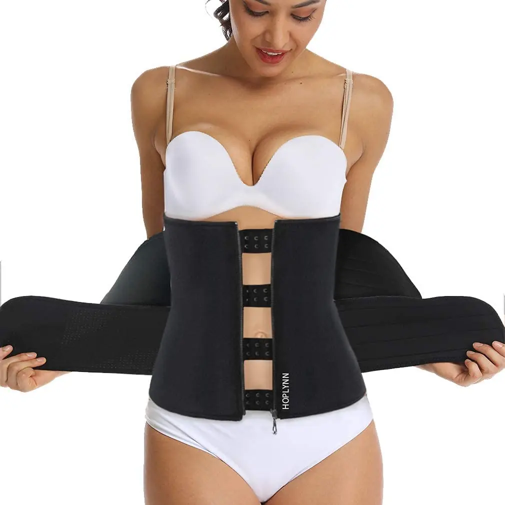 HOPLYNN Sweat Waist Trainer Body Shaper for Women Two Belts Black Medium | Tummy Control & Posture Support - view 2