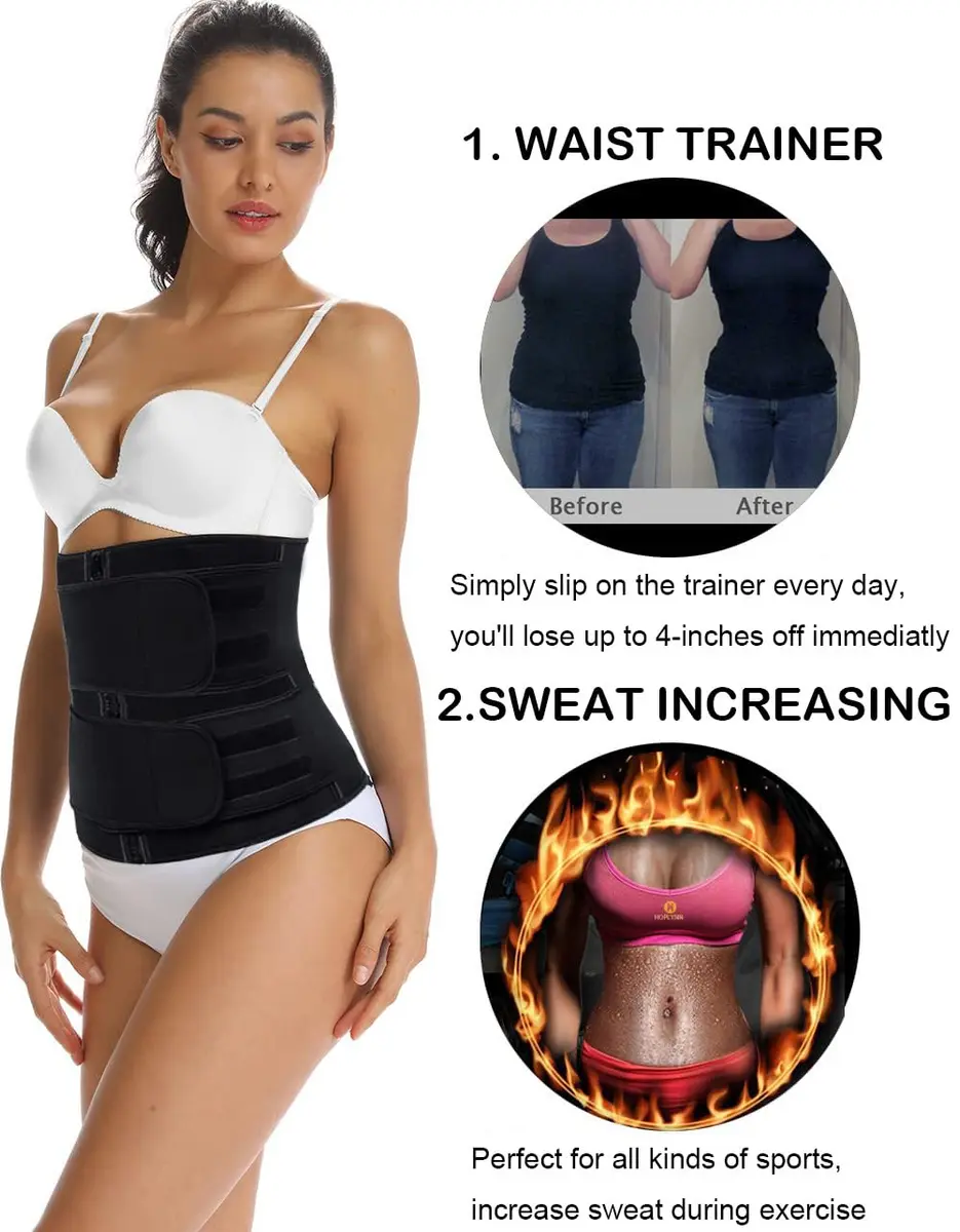 HOPLYNN Sweat Waist Trainer Body Shaper for Women Two Belts Black Medium | Tummy Control & Posture Support - view 3