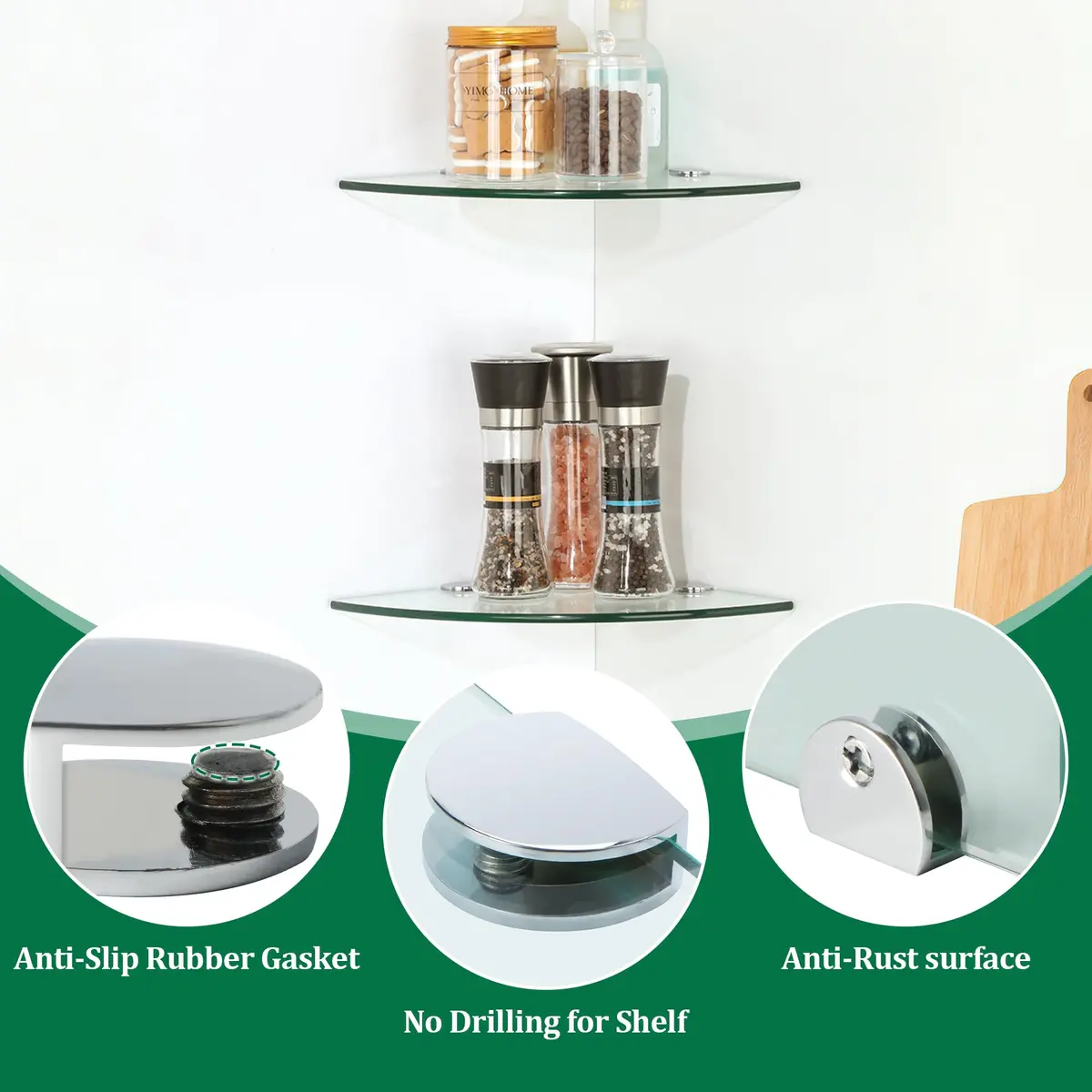 SAYAYO Glass Shelf Brackets Adjustable for 6-10 mm Shelf | Durable Chrome Finish - view 3