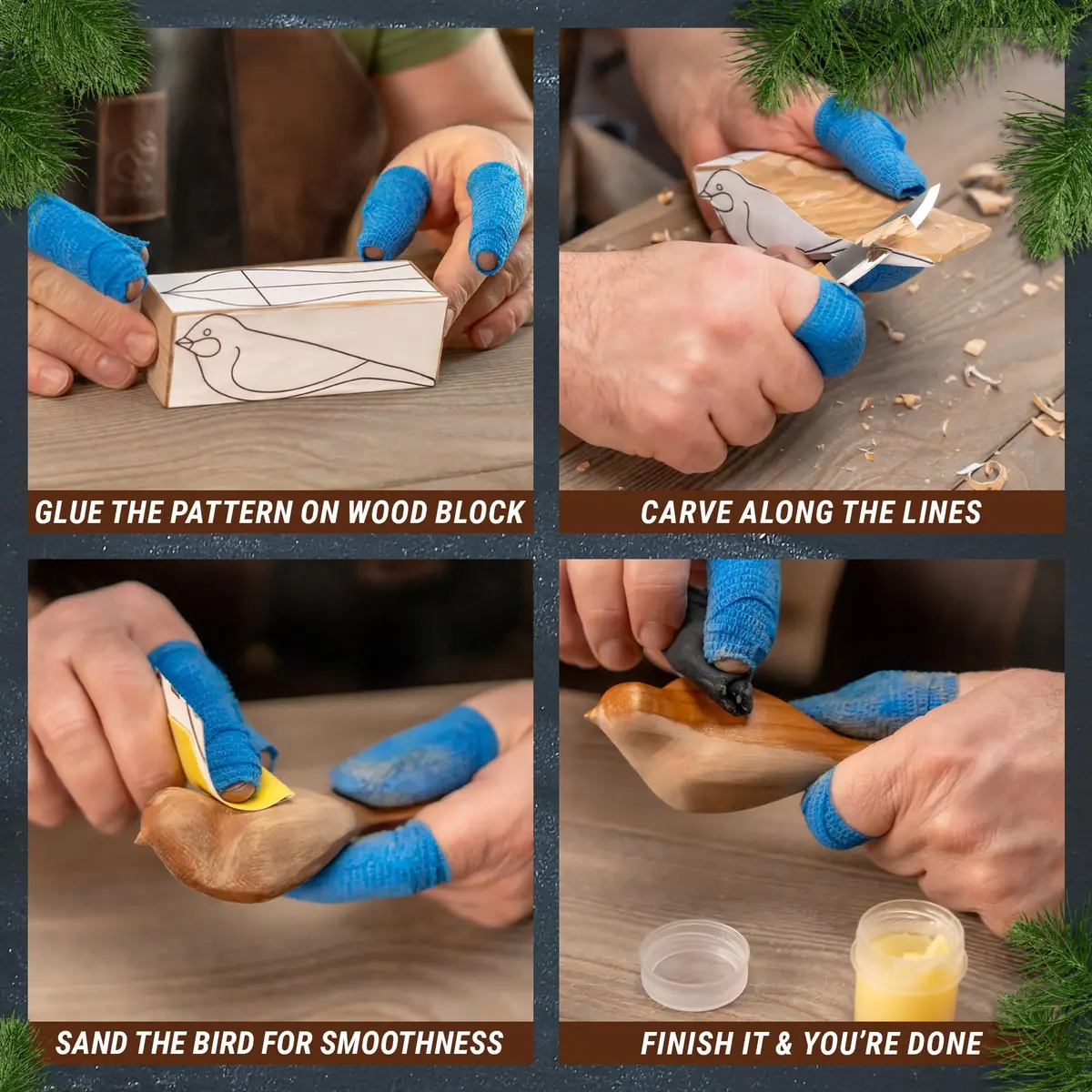 BeaverCraft Comfort Bird Wood Carving Kit for Beginners & Adults | 2 Wood Blocks (Cherry & Basswood), Whittling Knife, Sandpaper, Tutorial - view 5