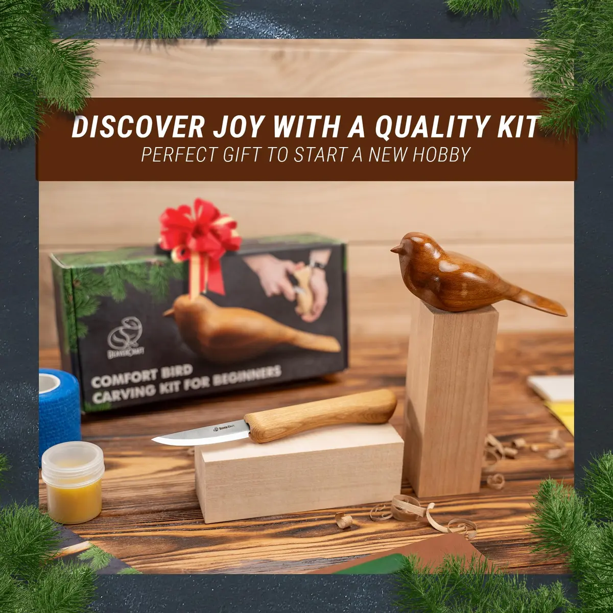BeaverCraft Comfort Bird Wood Carving Kit for Beginners & Adults | 2 Wood Blocks (Cherry & Basswood), Whittling Knife, Sandpaper, Tutorial - view 6