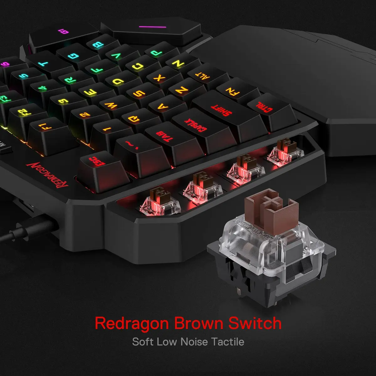 Redragon K585 DITI One-Handed RGB Mechanical Gaming Keypad with Hot-Swappable Switches & Wrist Rest | 42-Key Tactical Layout - view 2