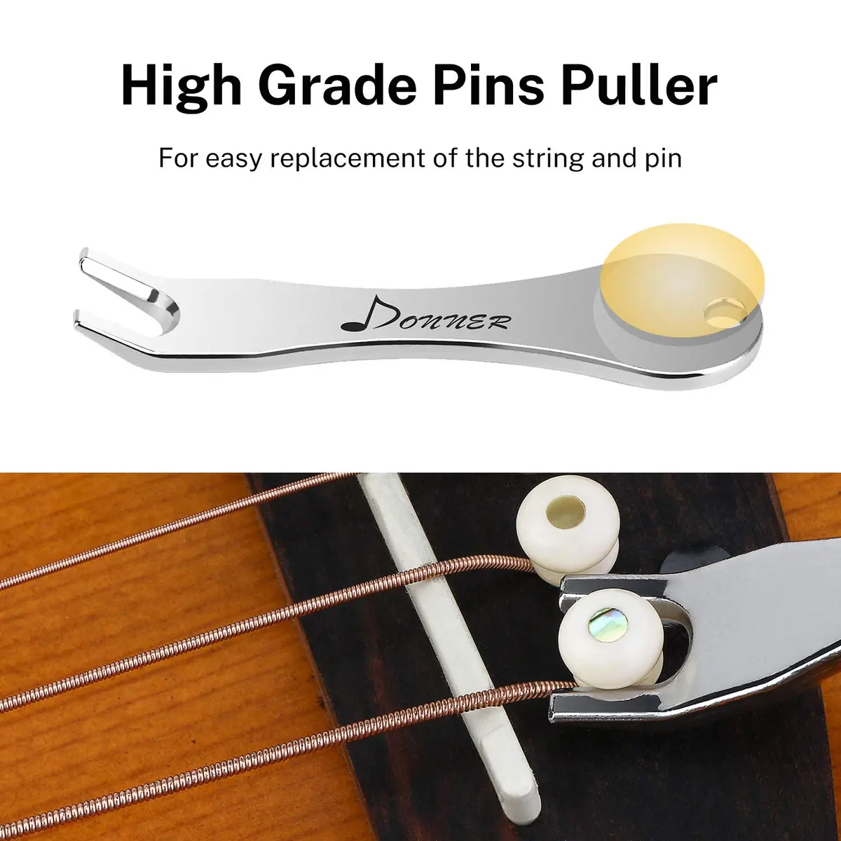 Donner White Bone Acoustic Guitar Bridge Pins 6PCS with Abalone Dot & Puller | Standard Size 5.0mm Slot - view 5