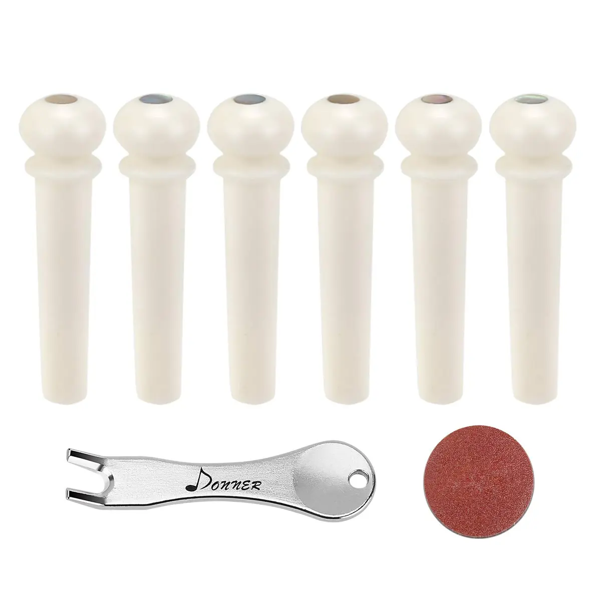 Donner White Bone Acoustic Guitar Bridge Pins 6PCS with Abalone Dot & Puller | Standard Size 5.0mm Slot - view 9