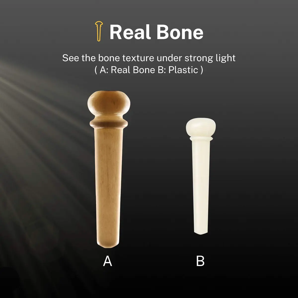 Donner White Bone Acoustic Guitar Bridge Pins 6PCS with Abalone Dot & Puller | Standard Size 5.0mm Slot - view 3