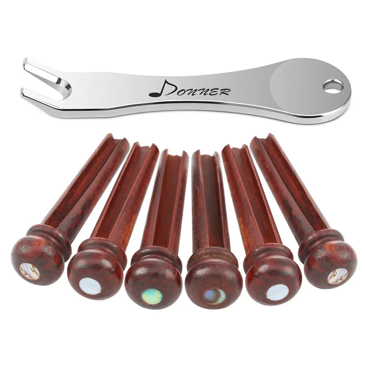 Donner Brown Cocobolo Acoustic Guitar Bridge Pins with Abalone Dot (6 PCS, 5mm Slot) | Enhanced Sustain & Resonance - main product image