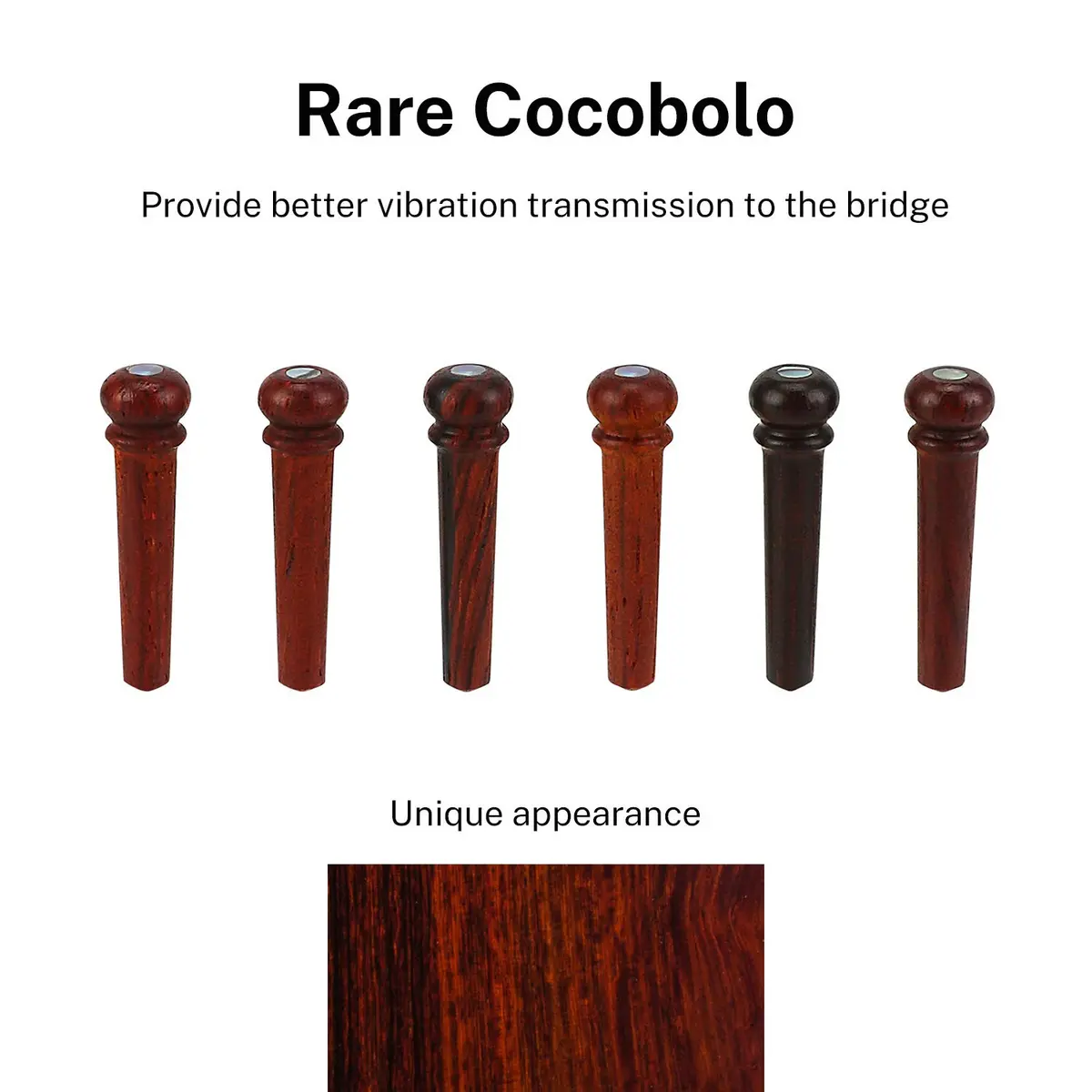 Donner Brown Cocobolo Acoustic Guitar Bridge Pins with Abalone Dot (6 PCS, 5mm Slot) | Enhanced Sustain & Resonance - view 2