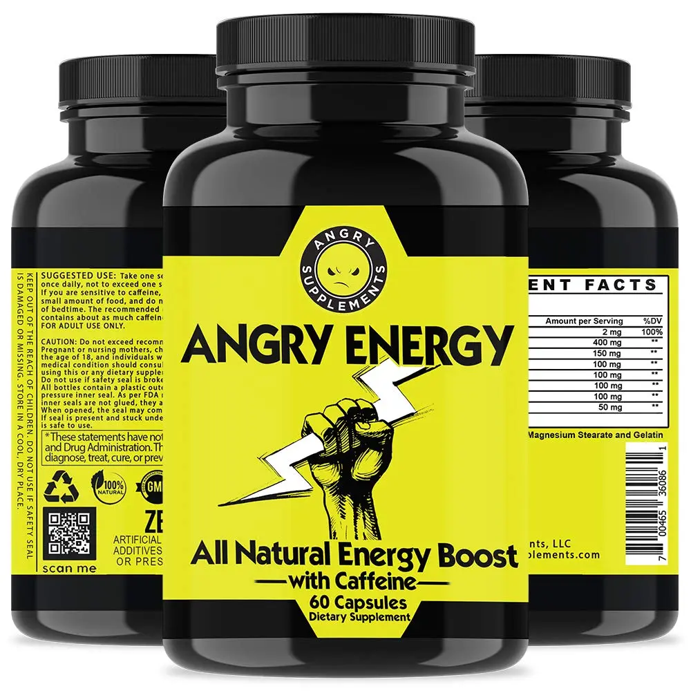 Angry Supplements Angry Energy Capsules 60 Count | Natural Non-GMO Energy Booster for Focus & Stamina - view 2