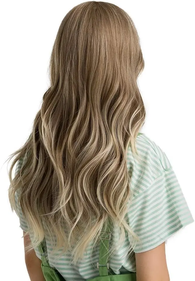 Esmee 24" Long Wavy Blond Synthetic Wig with Fluffy Air Bangs | 250g (8.8oz) Heat Resistant - view 5