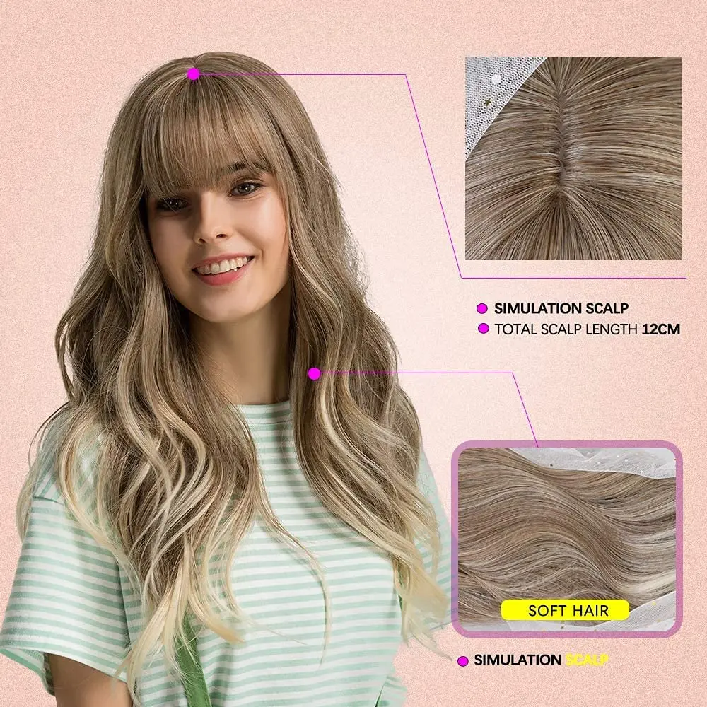 Esmee 24" Long Wavy Blond Synthetic Wig with Fluffy Air Bangs | 250g (8.8oz) Heat Resistant - view 6