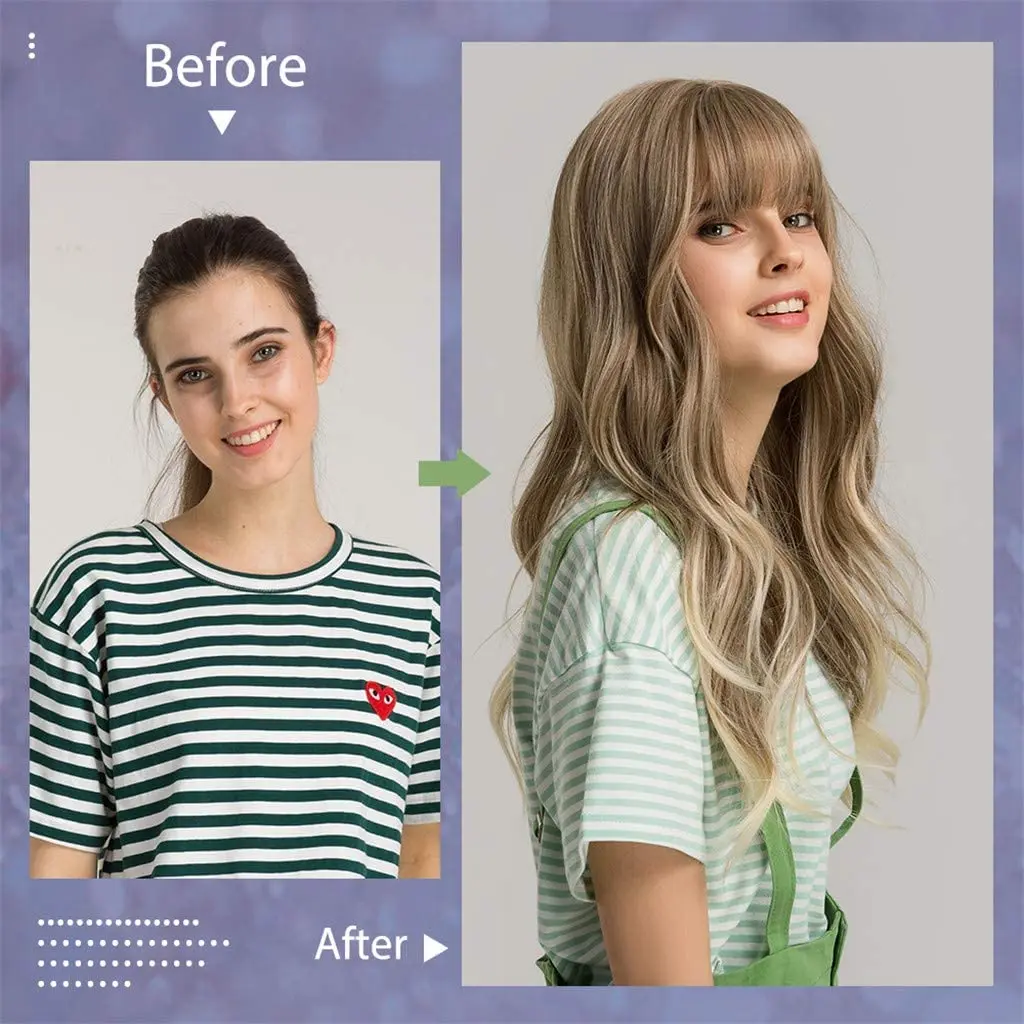 Esmee 24" Long Wavy Blond Synthetic Wig with Fluffy Air Bangs | 250g (8.8oz) Heat Resistant - view 7