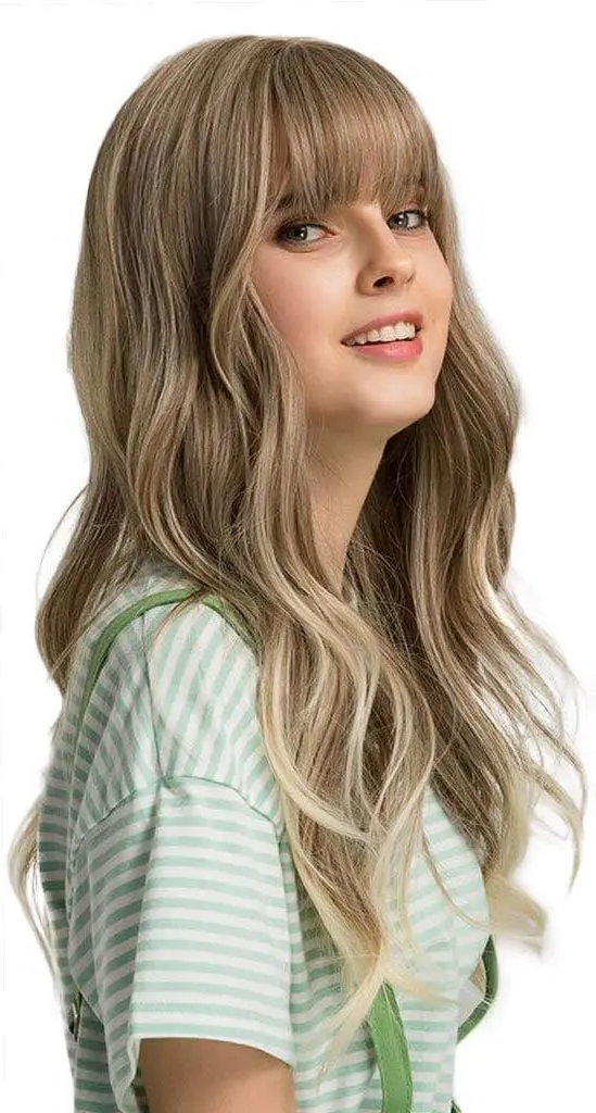Esmee 24" Long Wavy Blond Synthetic Wig with Fluffy Air Bangs | 250g (8.8oz) Heat Resistant - view 2