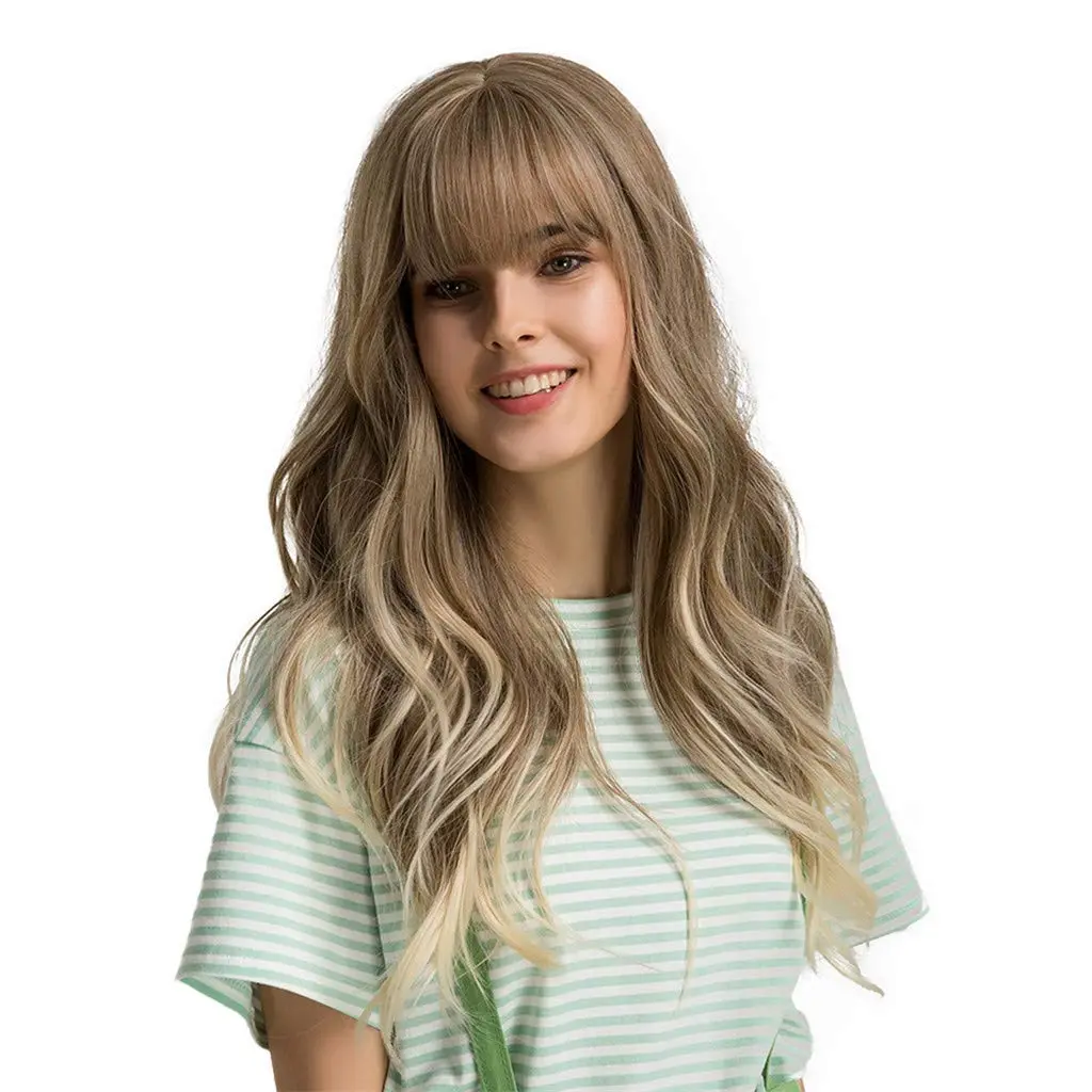 Esmee 24" Long Wavy Blond Synthetic Wig with Fluffy Air Bangs | 250g (8.8oz) Heat Resistant - view 3
