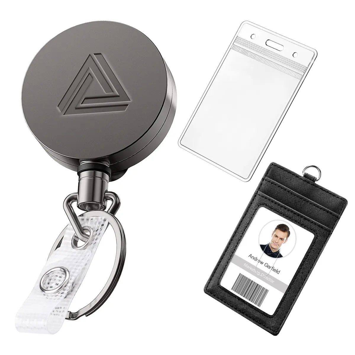Azrra Retractable Keychain Heavy Duty Badge Holder Reel with 2 ID Holders, Matt Black | Strong Dyneema Cord - main product image