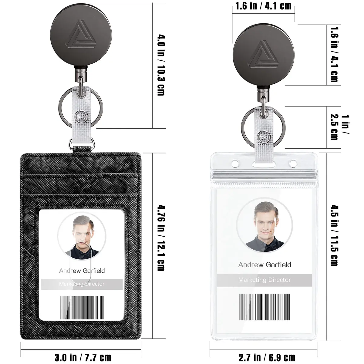 Azrra Retractable Keychain Heavy Duty Badge Holder Reel with 2 ID Holders, Matt Black | Strong Dyneema Cord - view 5