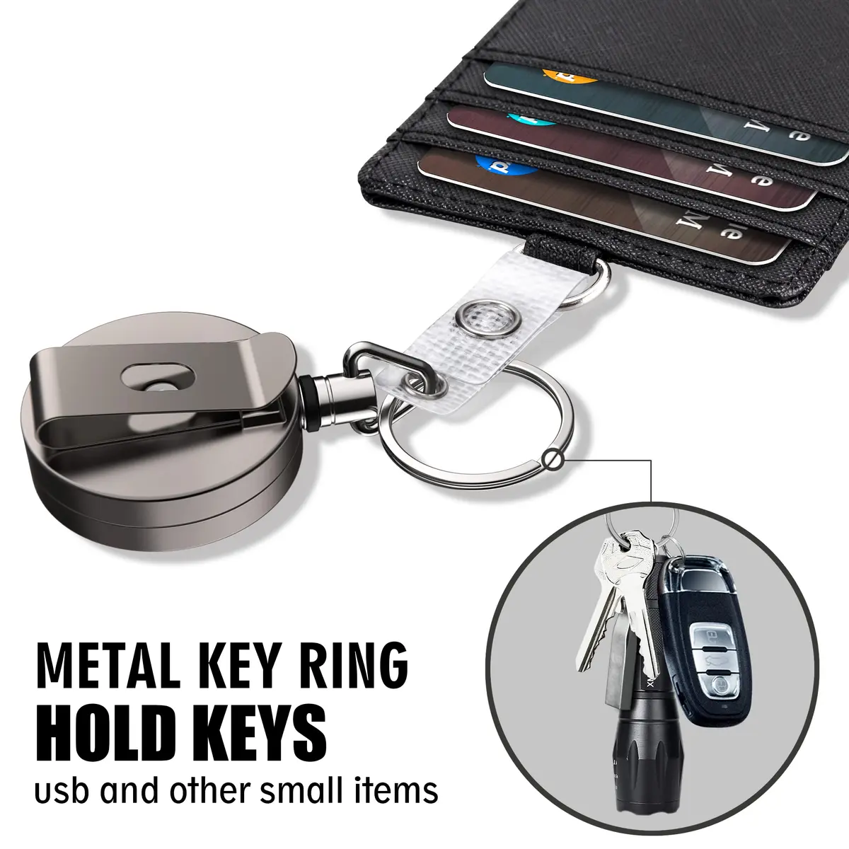 Azrra Retractable Keychain Heavy Duty Badge Holder Reel with 2 ID Holders, Matt Black | Strong Dyneema Cord - view 4