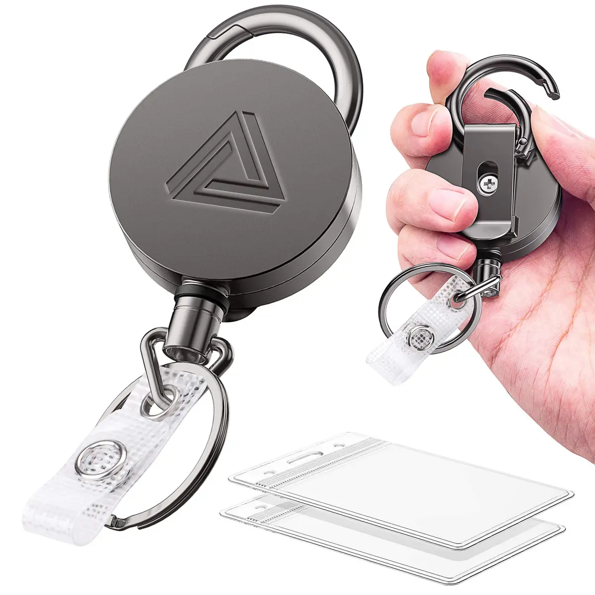 Azrra Heavy Duty Badge Holder Reel with Carabiner & Card Holder, 2 Pack, 30" Retractable Keychain - main product image