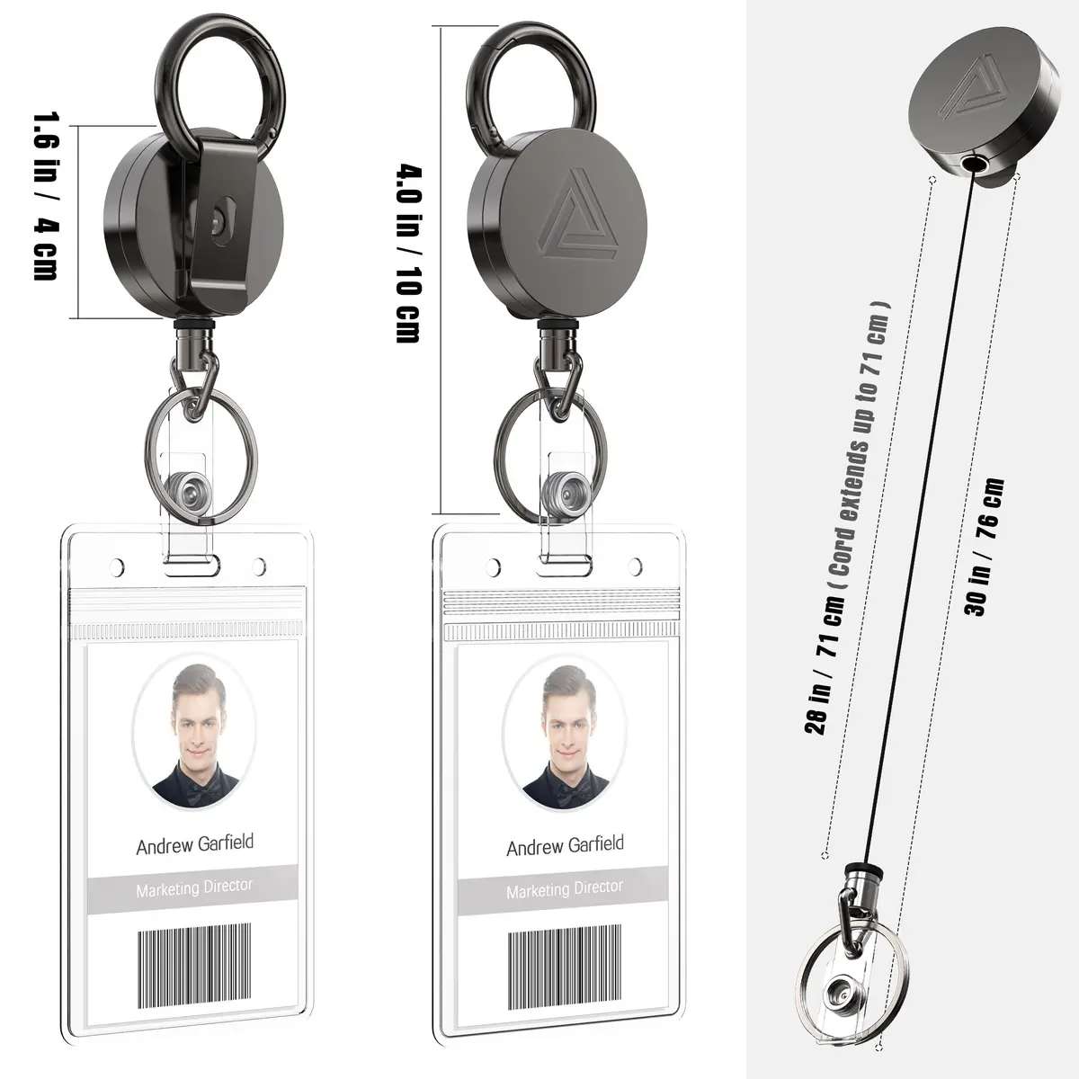 Azrra Heavy Duty Badge Holder Reel with Carabiner & Card Holder, 2 Pack, 30" Retractable Keychain - view 5