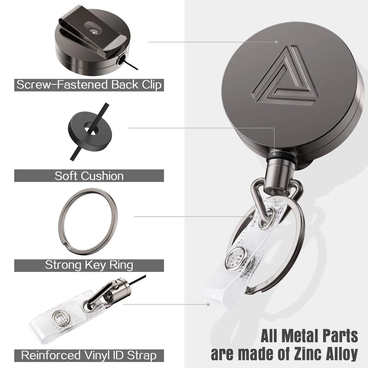 Azrra Heavy Duty Badge Holder Reel with Carabiner & Card Holder, 2 Pack, 30" Retractable Keychain - view 2