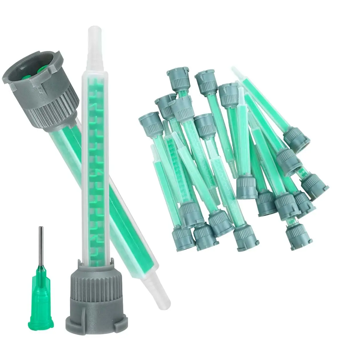 FRIGIIRE Green Static Mixing Nozzles for 50ml Dual-Barrel Cartridges, 91mm (3.6in) | 20-Piece Pack for 1:1 & 2:1 Ratios - main product image