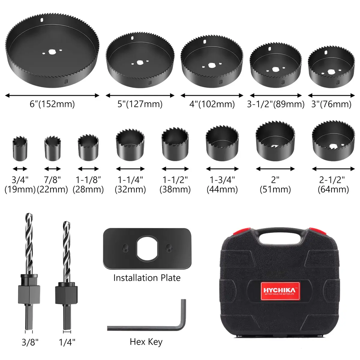 HYCHIKA 19-Piece Hole Saw Kit with 19-152mm Blades, Mandrels & Drill Bits | Cuts Wood, Plywood, Drywall, PVC - view 2