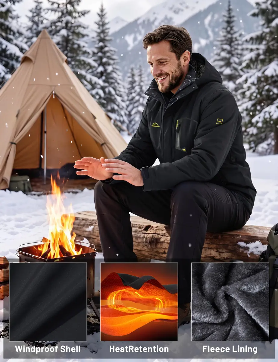 MAGCOMSEN Winter Jacket - Men's Fleece Coat for Ski, Snow & Rain Activities | Windproof & Water Resistant, Thermal Fleece Lining, Multiple Pockets - view 5