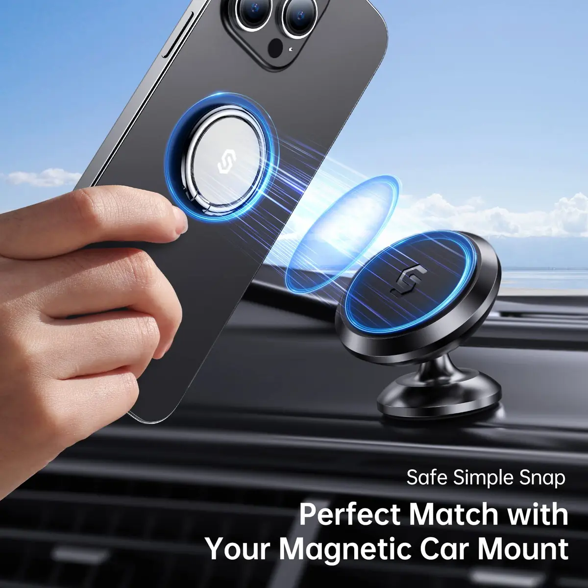 Syncwire Cell Phone Ring Holder Stand, 360° Rotation, Metal Grip, Magnetic Car Mount, Compatible with iPhone, Samsung, LG, Sony - Silver - view 6