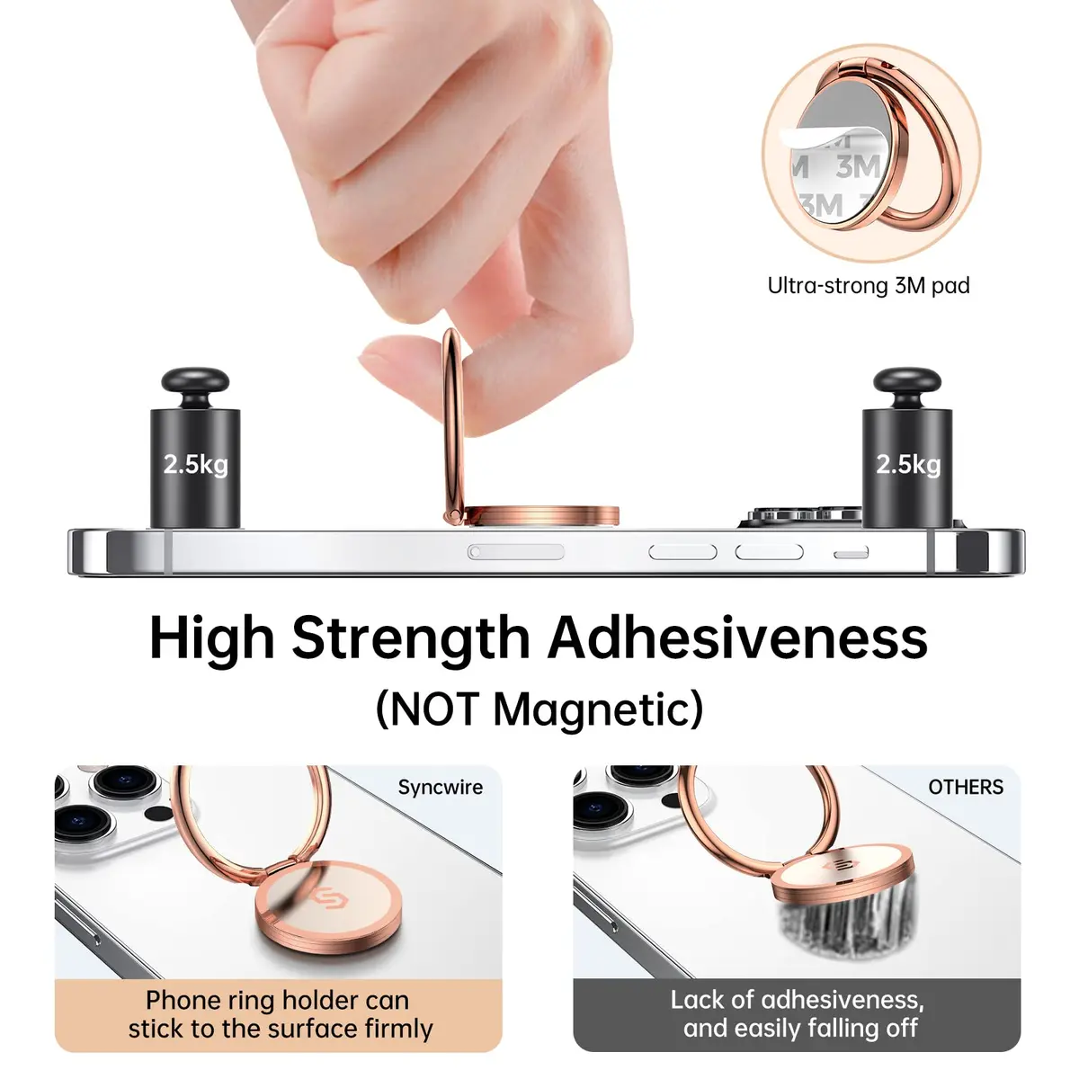 SYNCWIRE Rose Gold Cell Phone Ring Holder Stand with Magnetic Car Mount Compatibility | 360° Rotation, 180° Adjustable - view 4