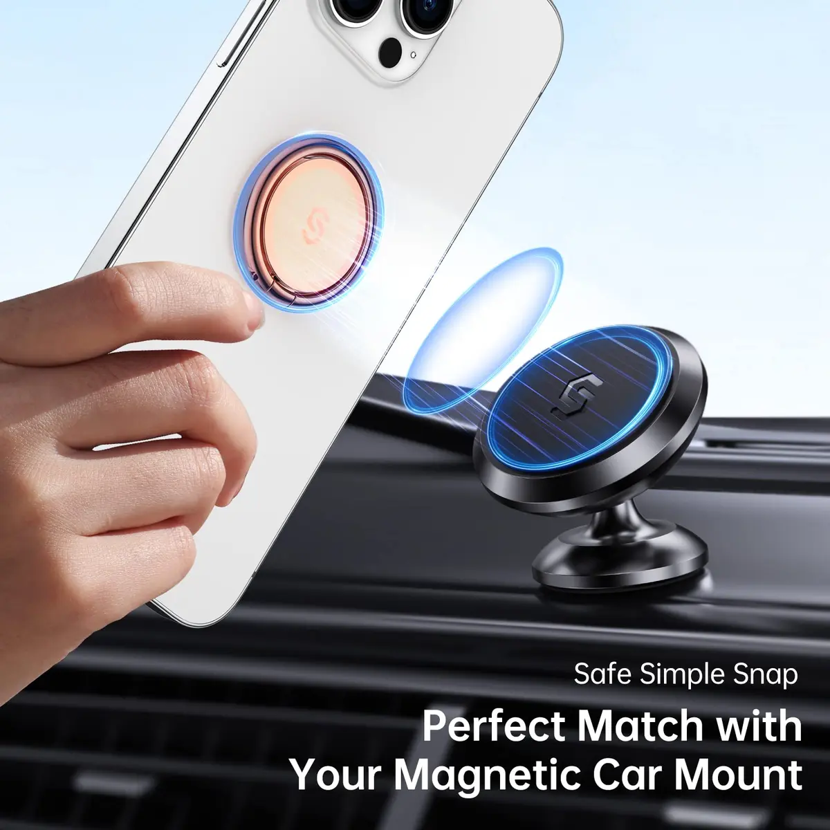 SYNCWIRE Rose Gold Cell Phone Ring Holder Stand with Magnetic Car Mount Compatibility | 360° Rotation, 180° Adjustable - view 6