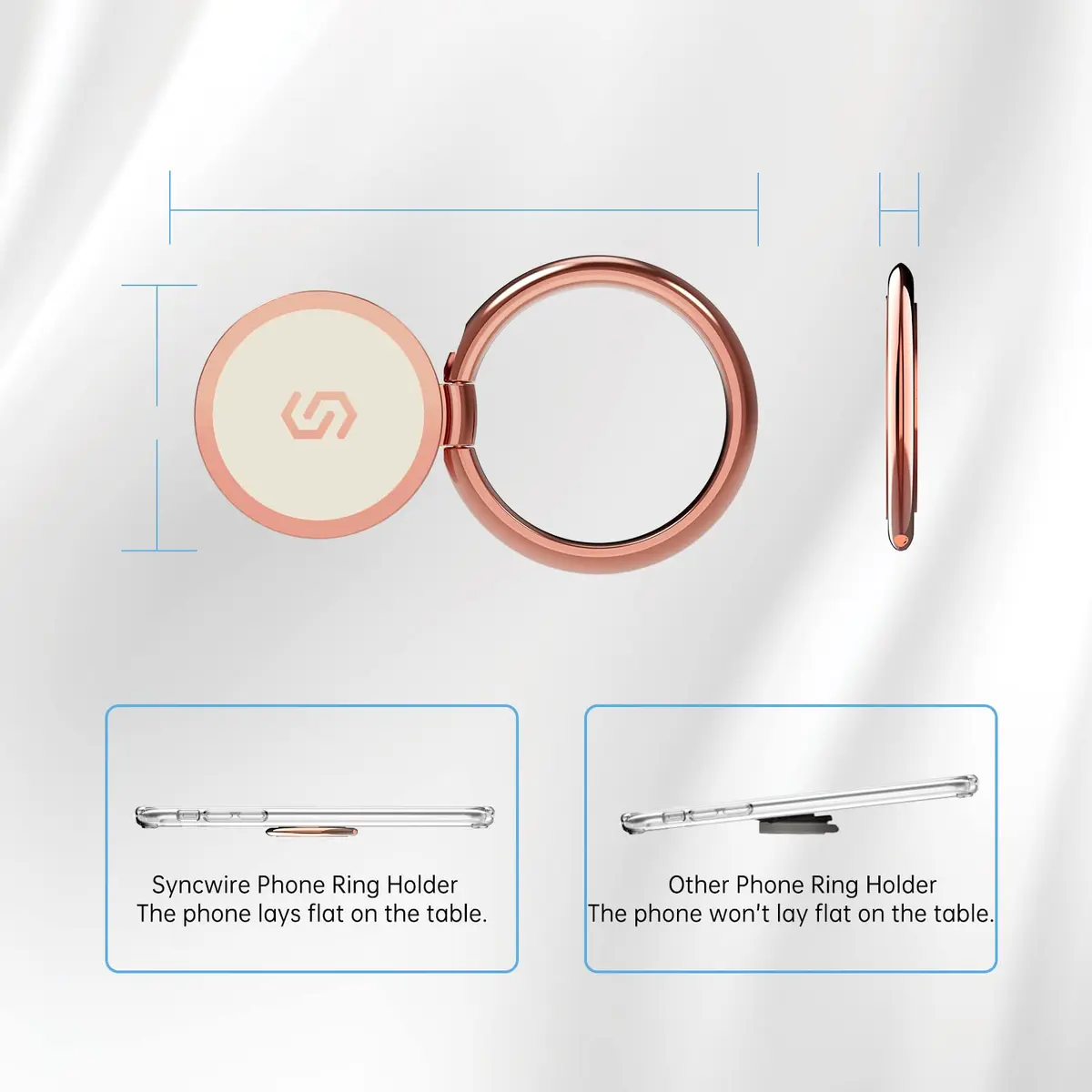 SYNCWIRE Rose Gold Cell Phone Ring Holder Stand with Magnetic Car Mount Compatibility | 360° Rotation, 180° Adjustable - view 8