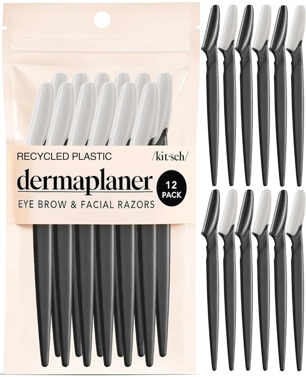 Kitsch Dermaplane Razor for Women Face – Black, 12 Count | Gentle Exfoliation & Peach Fuzz Removal - main product image