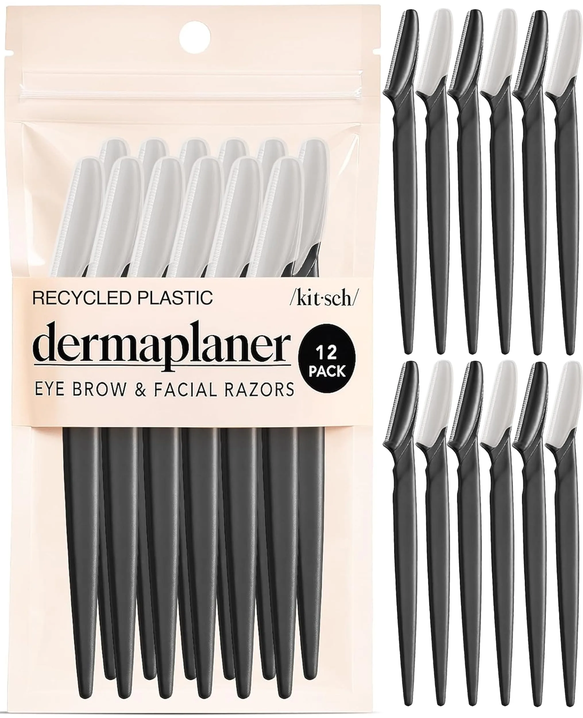 Kitsch Black Dermaplane Razor for Women Face, Eyebrow Shaper & Skin Care Tool, 12 Count | Gentle Exfoliation & Facial Hair Removal - main product image