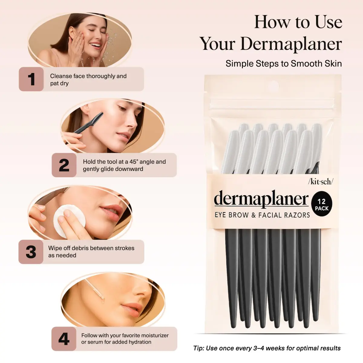 Kitsch Dermaplane Razor for Women Face – Black, 12 Count | Gentle Exfoliation & Peach Fuzz Removal - view 7
