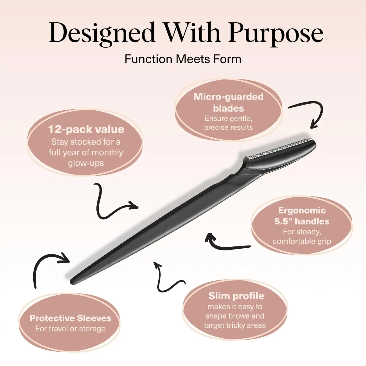 Kitsch Dermaplane Razor for Women Face – Black, 12 Count | Gentle Exfoliation & Peach Fuzz Removal - view 4