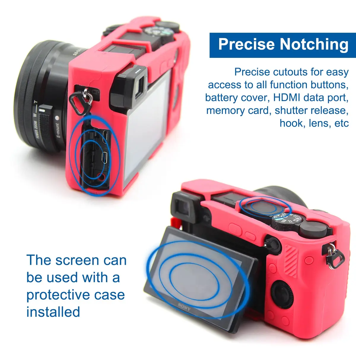 Easy Hood Silicone Camera Case for Sony Alpha A6100 A6300 A6400 (Rose) | Lightweight Protective Cover - view 5