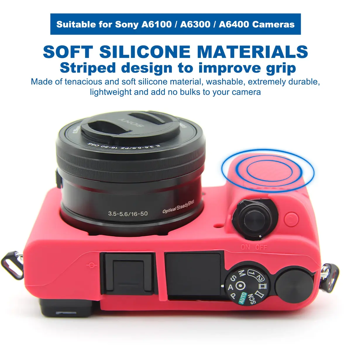 Easy Hood Silicone Camera Case for Sony Alpha A6100 A6300 A6400 (Rose) | Lightweight Protective Cover - view 2