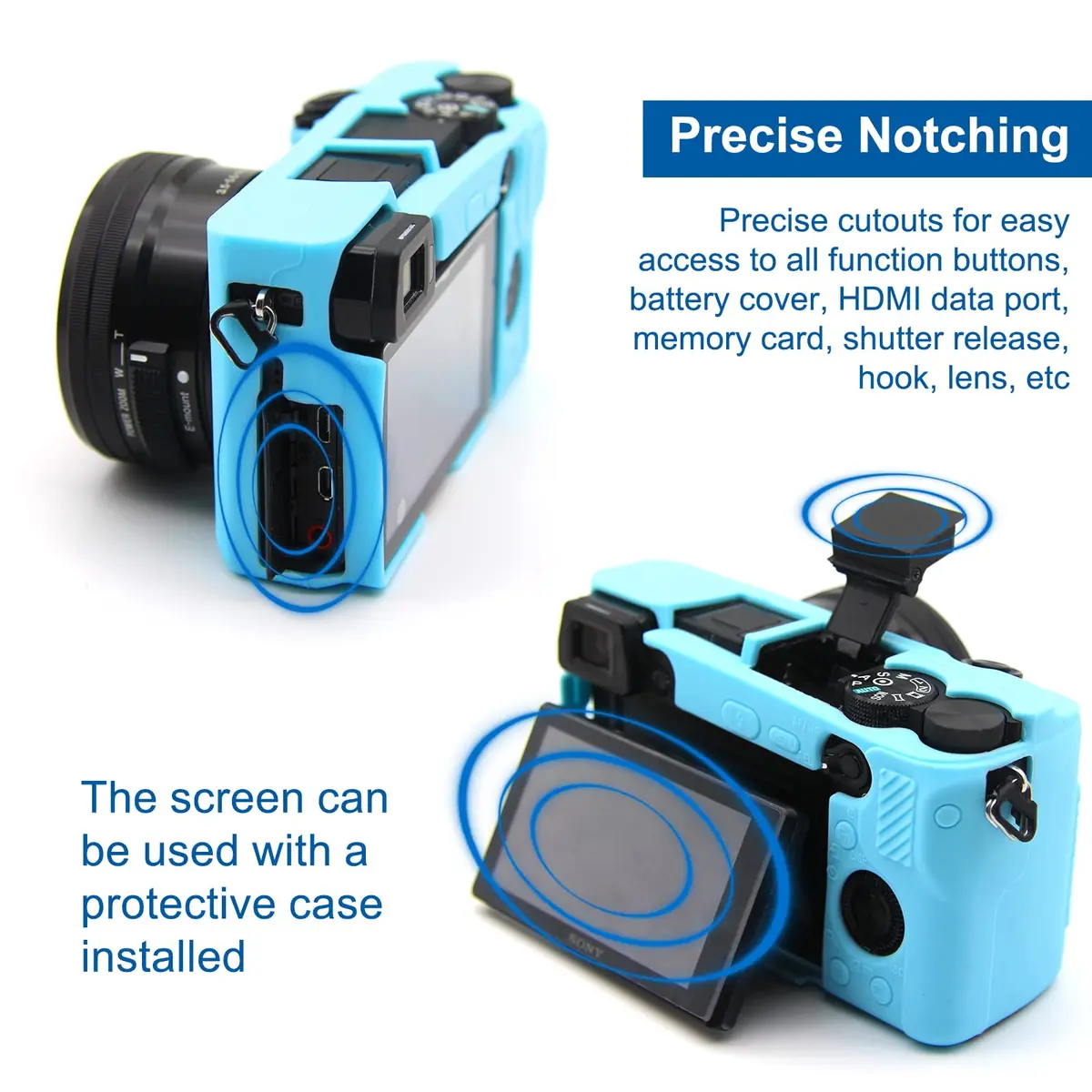 Easy Hood Blue Silicone Camera Case for Sony Alpha A6100 A6300 A6400 Cameras | Protective Skin - view 5