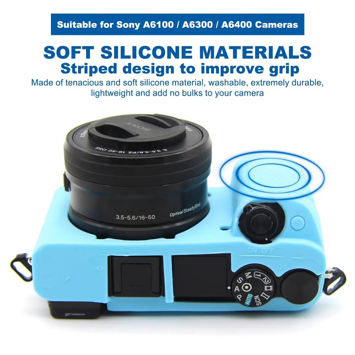 Easy Hood Blue Silicone Camera Case for Sony Alpha A6100 A6300 A6400 Cameras | Protective Skin - view 2