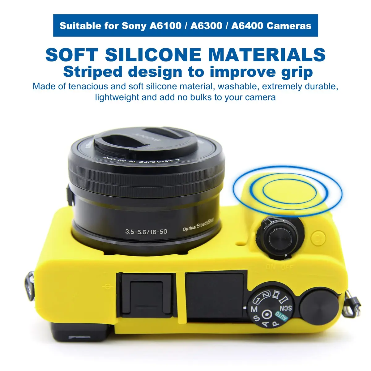 Easy Hood Yellow Silicone Camera Case for Sony Alpha A6100 A6300 A6400 Cameras | Lightweight & Durable Protection - view 2