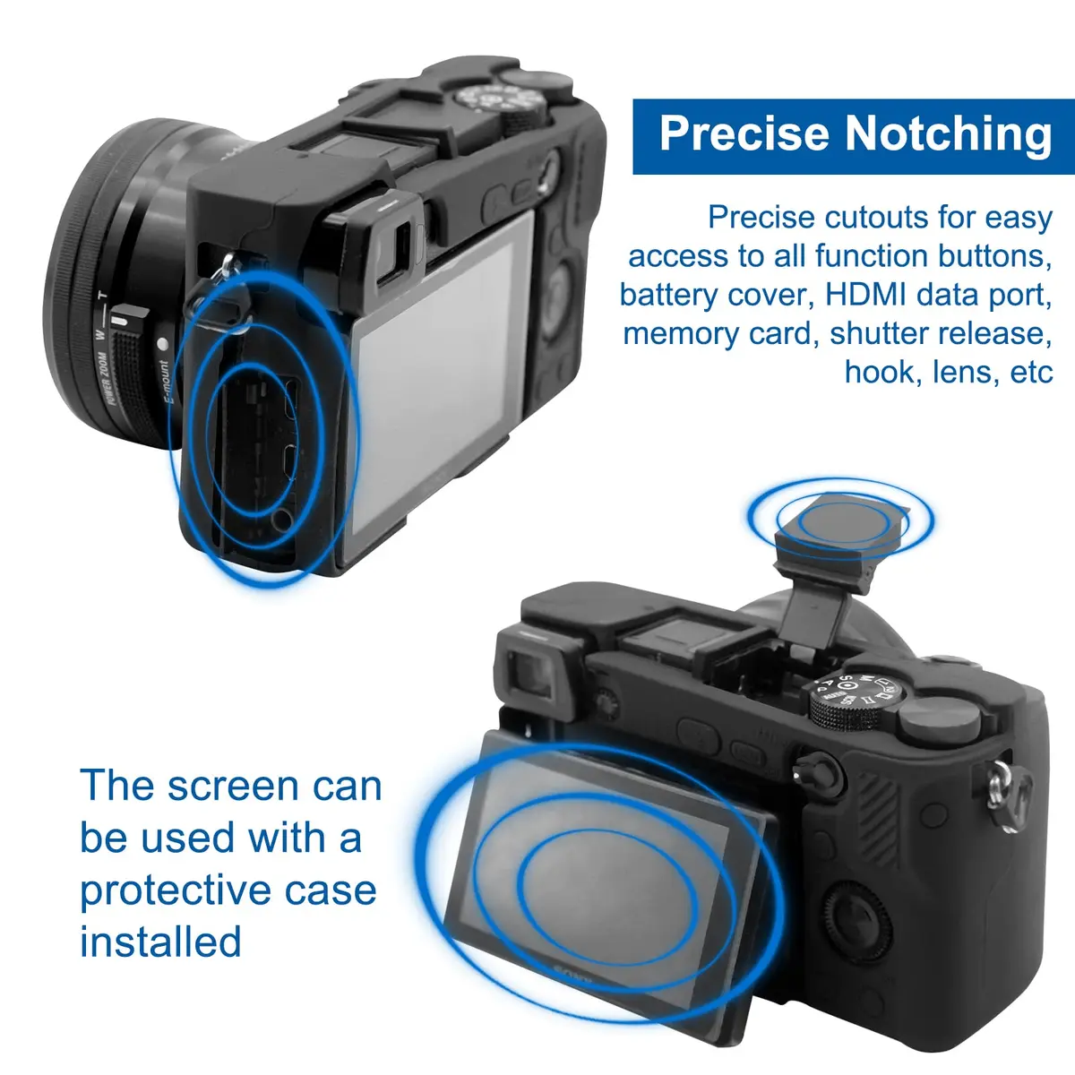 Easy Hood Black Silicone Camera Case for Sony Alpha A6100 A6300 A6400 Cameras | Protective Skin - view 5