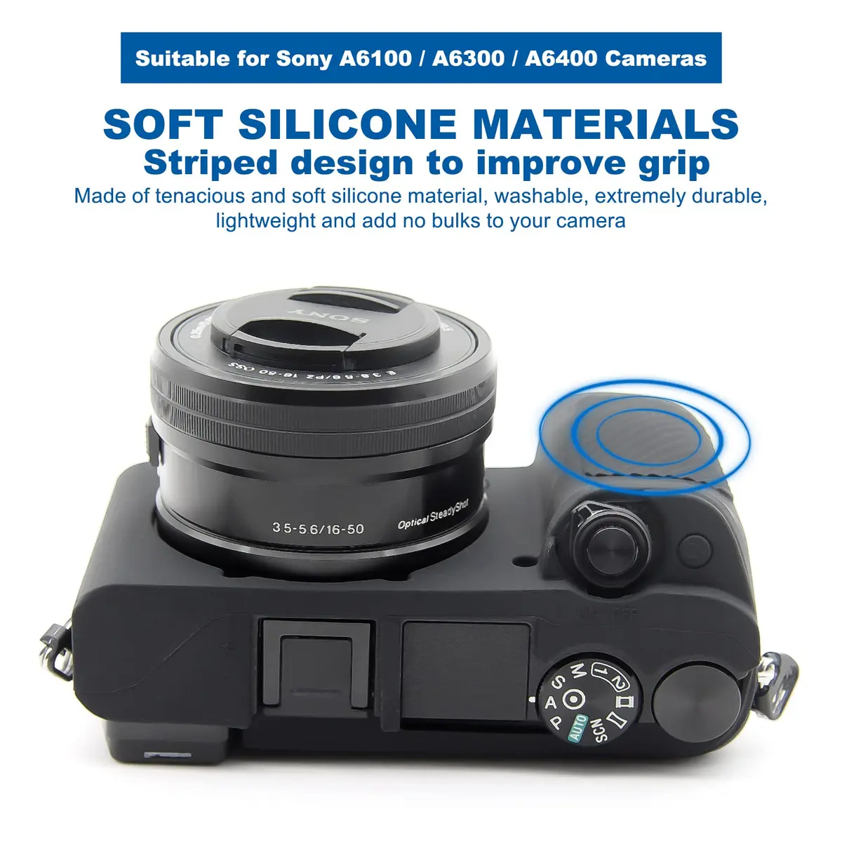 Easy Hood Black Silicone Camera Case for Sony Alpha A6100 A6300 A6400 Cameras | Protective Skin - view 2
