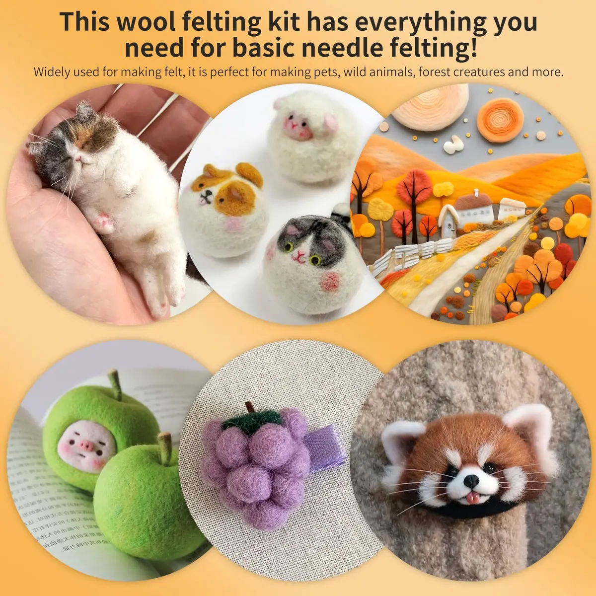 JUPEAN Needle Felting Kits for Beginners Adults | 37 Pcs Wool Roving & Tools for Art & Craft - view 7
