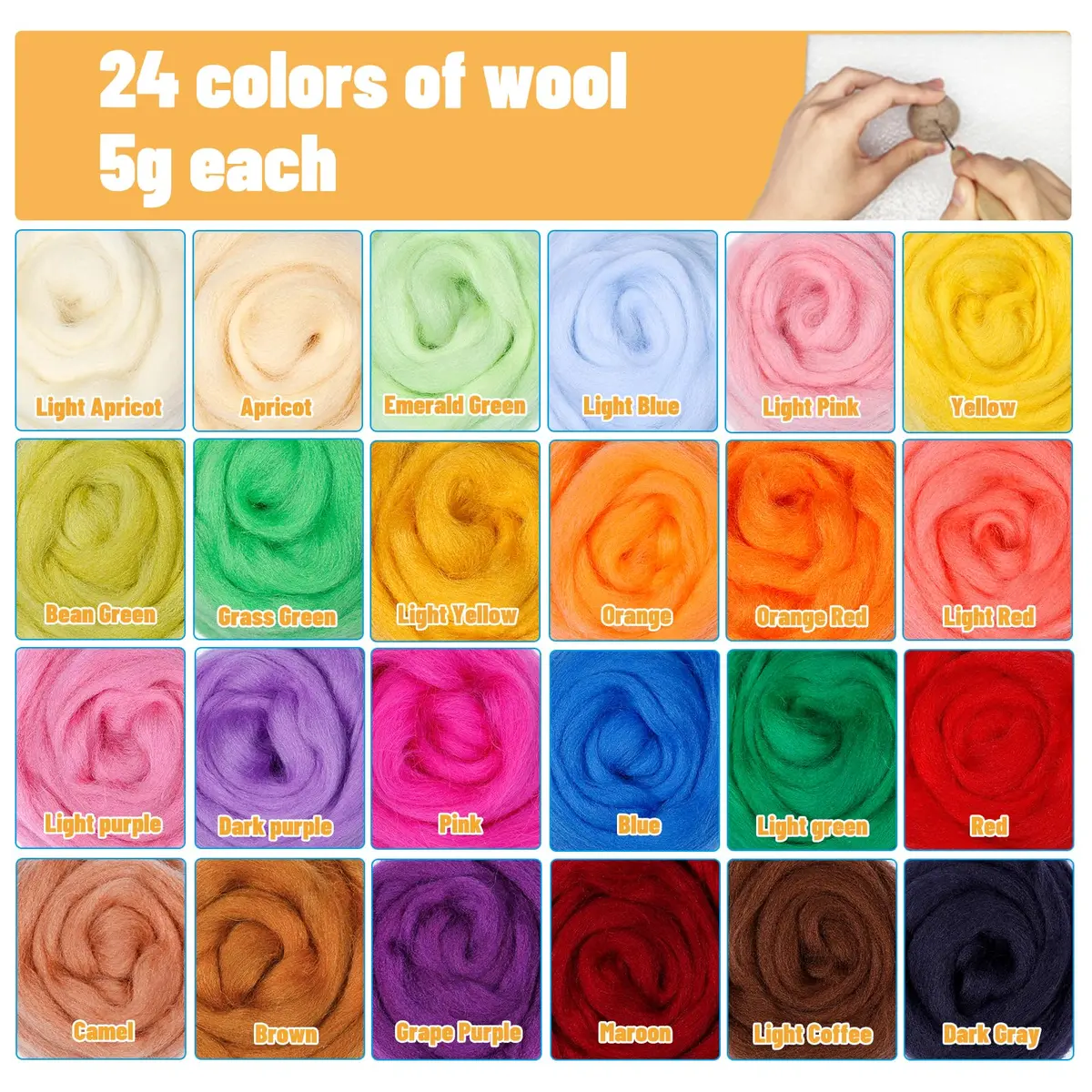 JUPEAN Needle Felting Kits for Beginners Adults | 37 Pcs Wool Roving & Tools for Art & Craft - view 4