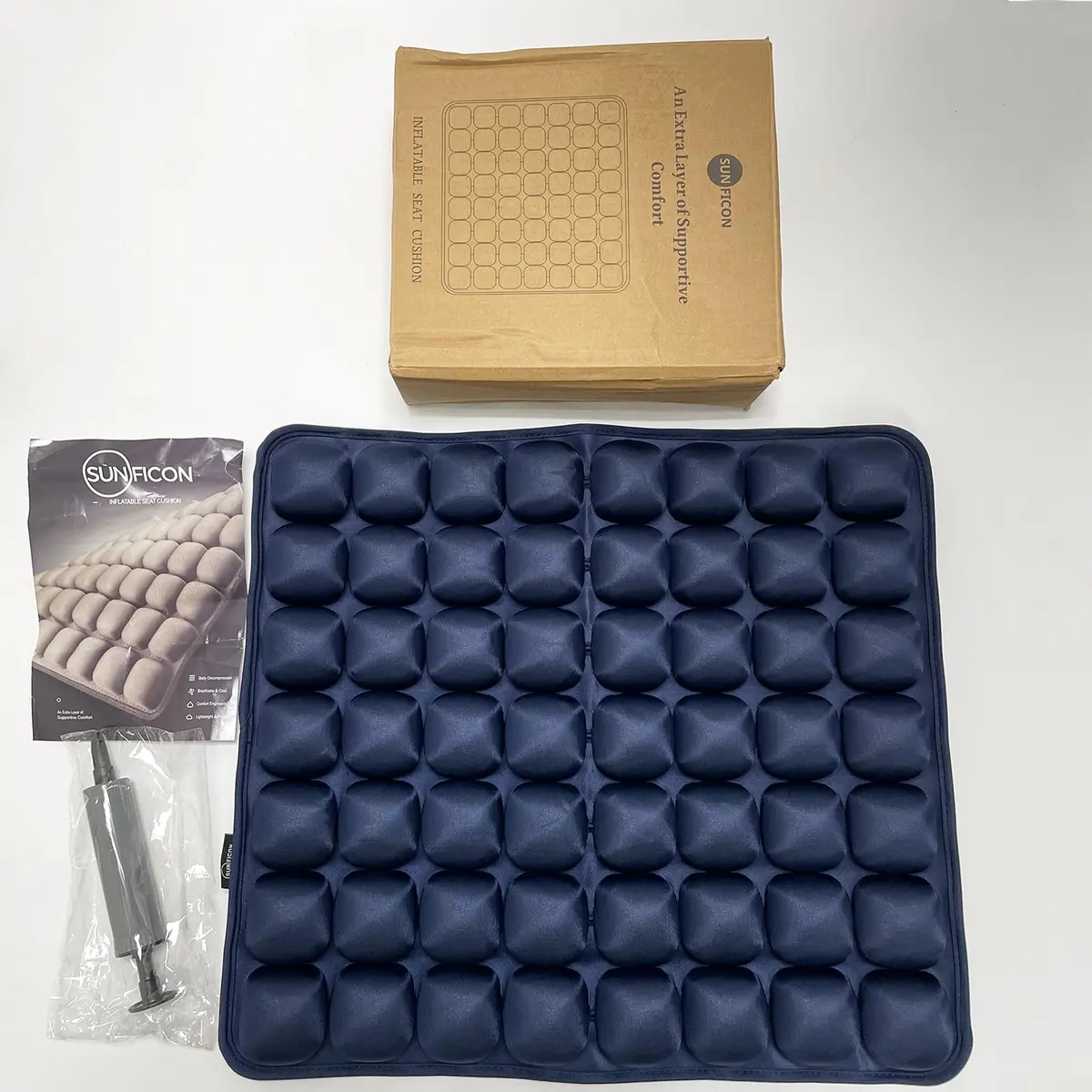 SUNFICON Inflatable Seat Cushion Blue 43cm x 41cm x 2.5cm (18'' x 16'' x 1'') | Pressure Relief for Chairs and Wheelchairs - view 4