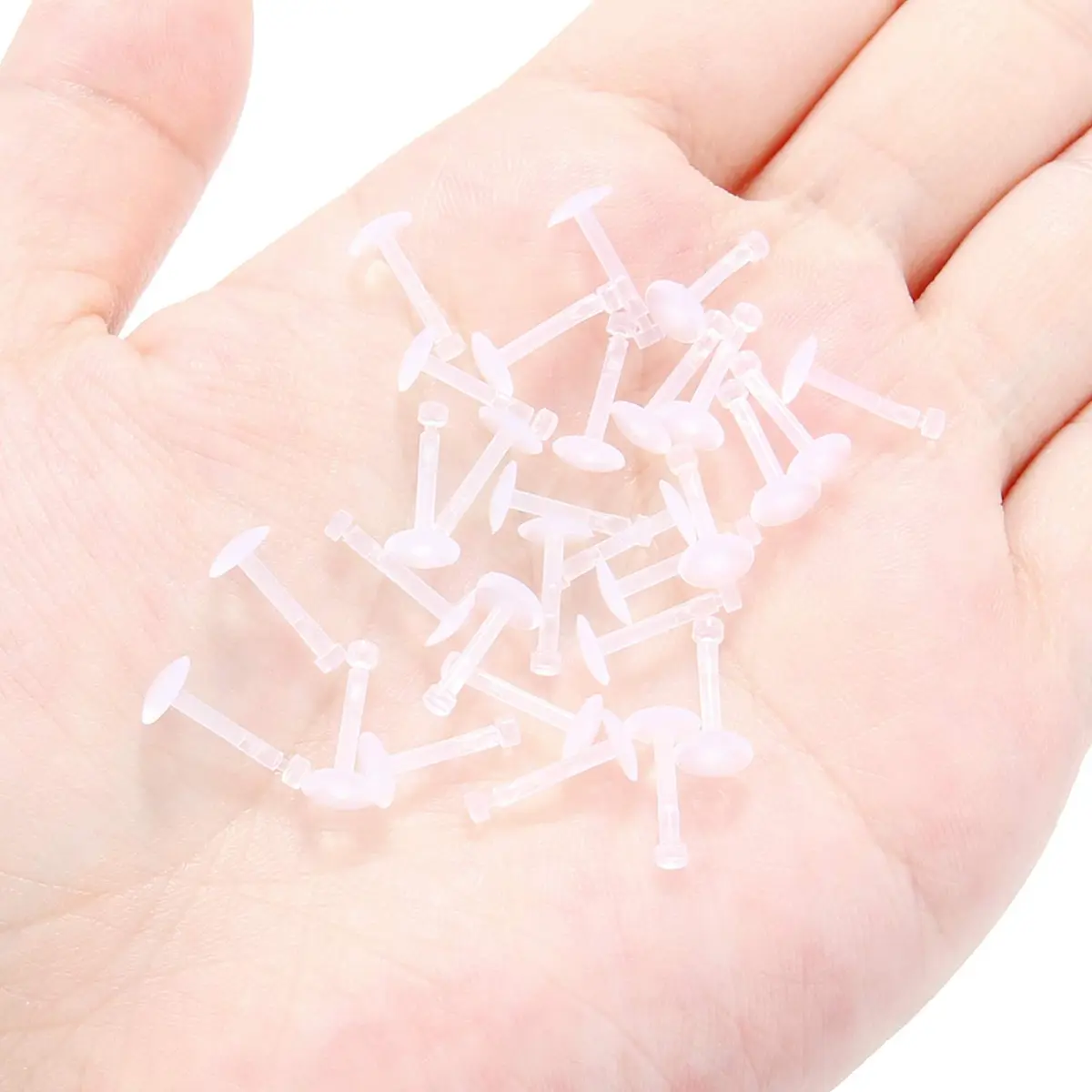 Lcolyoli Clear Push Top Piercing Retainers 30PCS 16G 8mm (5/16") Flat Top Bioflex Lip Rings - view 3