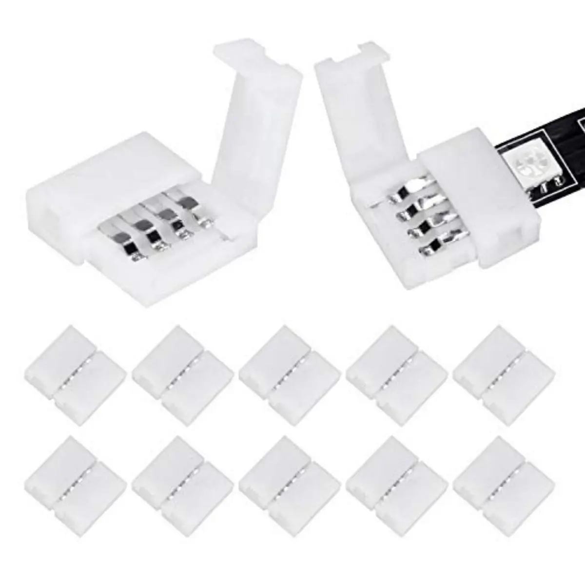 WENHSIN 10mm 4-Pin RGB LED Strip Connectors (10-Pack) | Solderless, 72W Max, PBT Fireproof - main product image