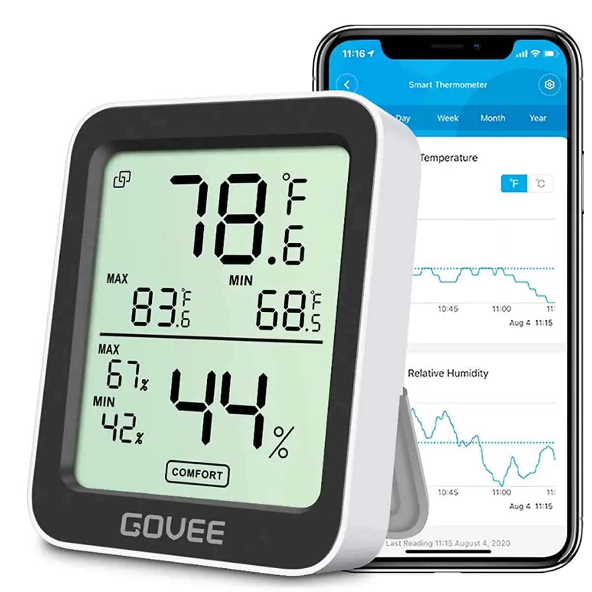 Govee Indoor Hygrometer Thermometer H5075 with Bluetooth App Control | Accurate Temp Humidity Sensor with Notification Alert - main product image